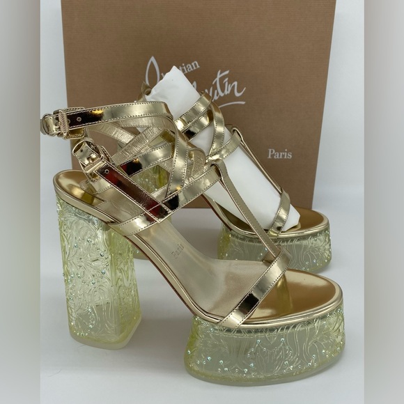 Rare Christian Louboutin Yazefine Platform Metallic Embellished Sandals. Sz37.5 - Picture 3 of 16